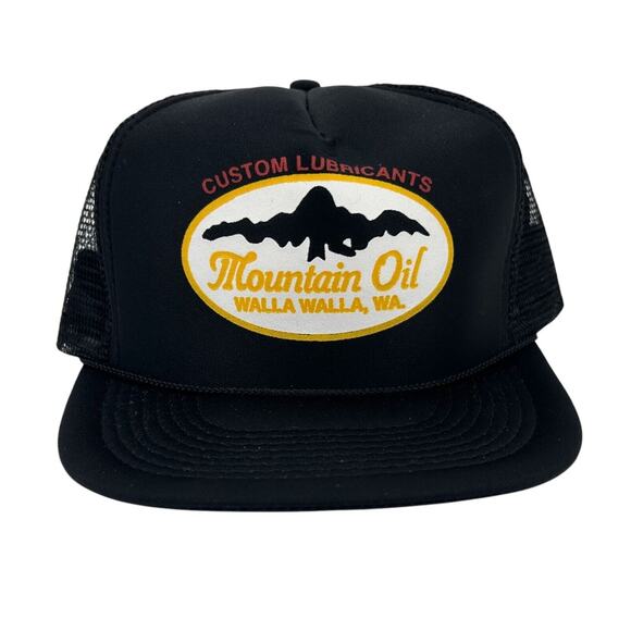 Mountain Oil Custom Lubricants Walla Walla Wa Hat Vtg Black Snapback Trucker Cap - Picture 1 of 9